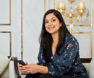 Lady smiles in nice room