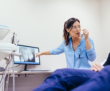 Dentist reviewing X-ray with patient