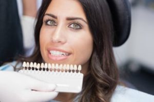 Patient at dentist with veneers.