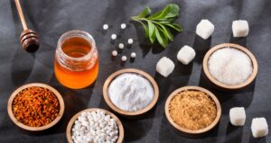 Table full of natural sweeteners
